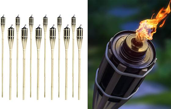 120cm Bamboo Torches With Waterproof Metal Wide Mouth Oil Canister