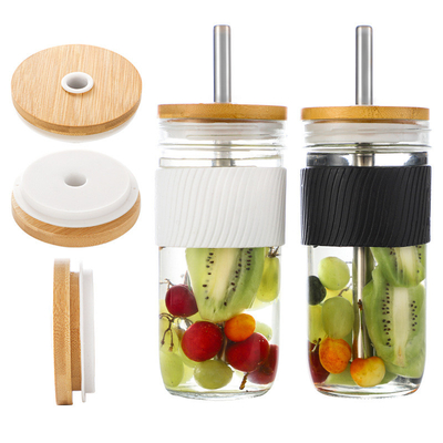 Beer Can Compatible Reusable Lids Bamboo Jar Lid With Straw Hole