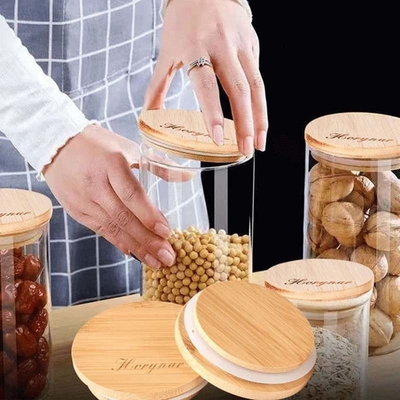 Mildewproof Custom Wood Lids Cereals Biscuits Storage Jars Home Kitchen Use