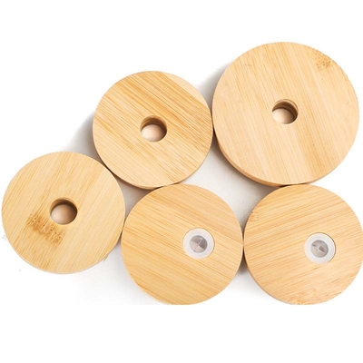 Regular Mouth Mason Jar 70mm Bamboo Jar Lids With Straw Hole Reusable Jar Lids